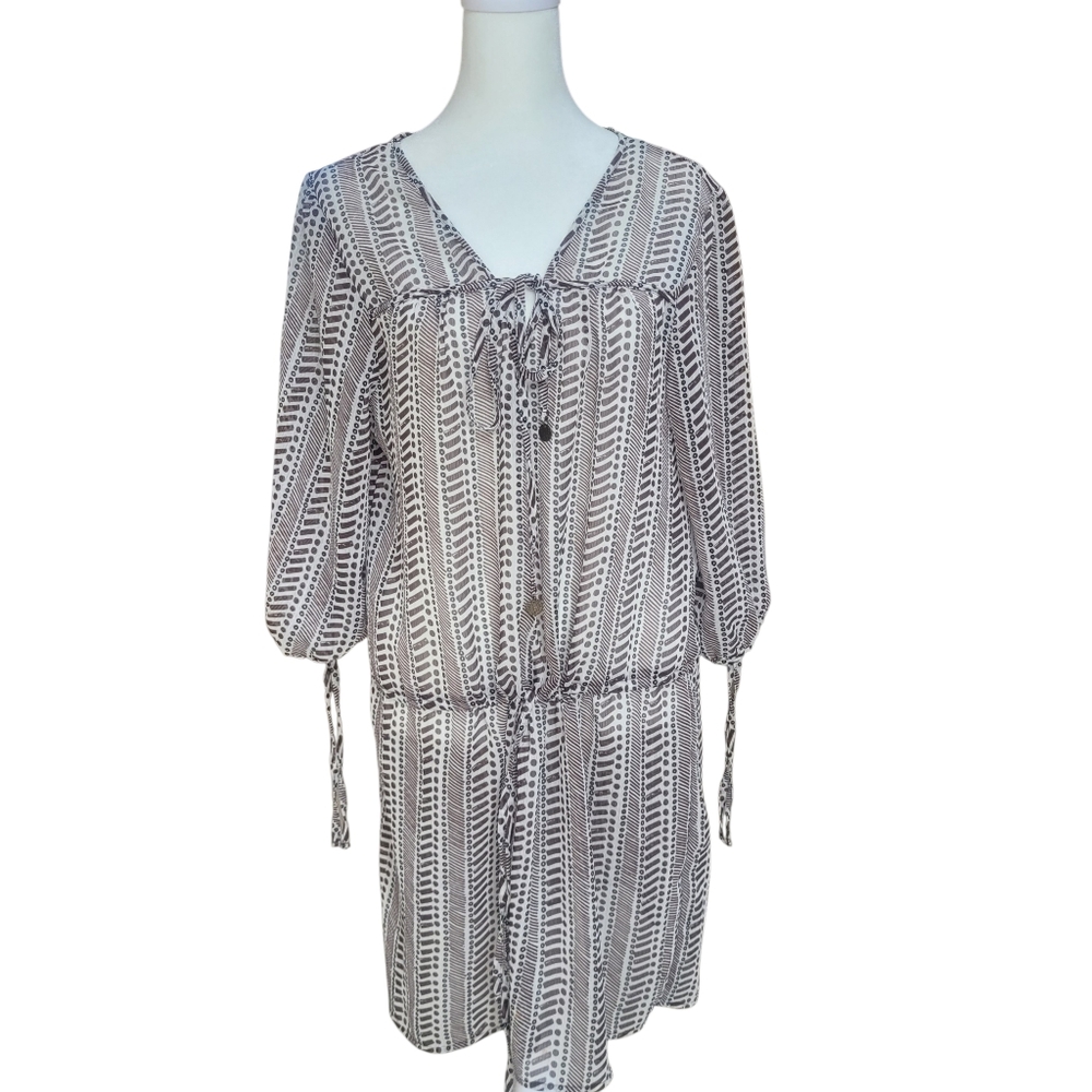 Merona Brown & White Patterned Cover-Up with Drawstring Waist Lightweight Sz M